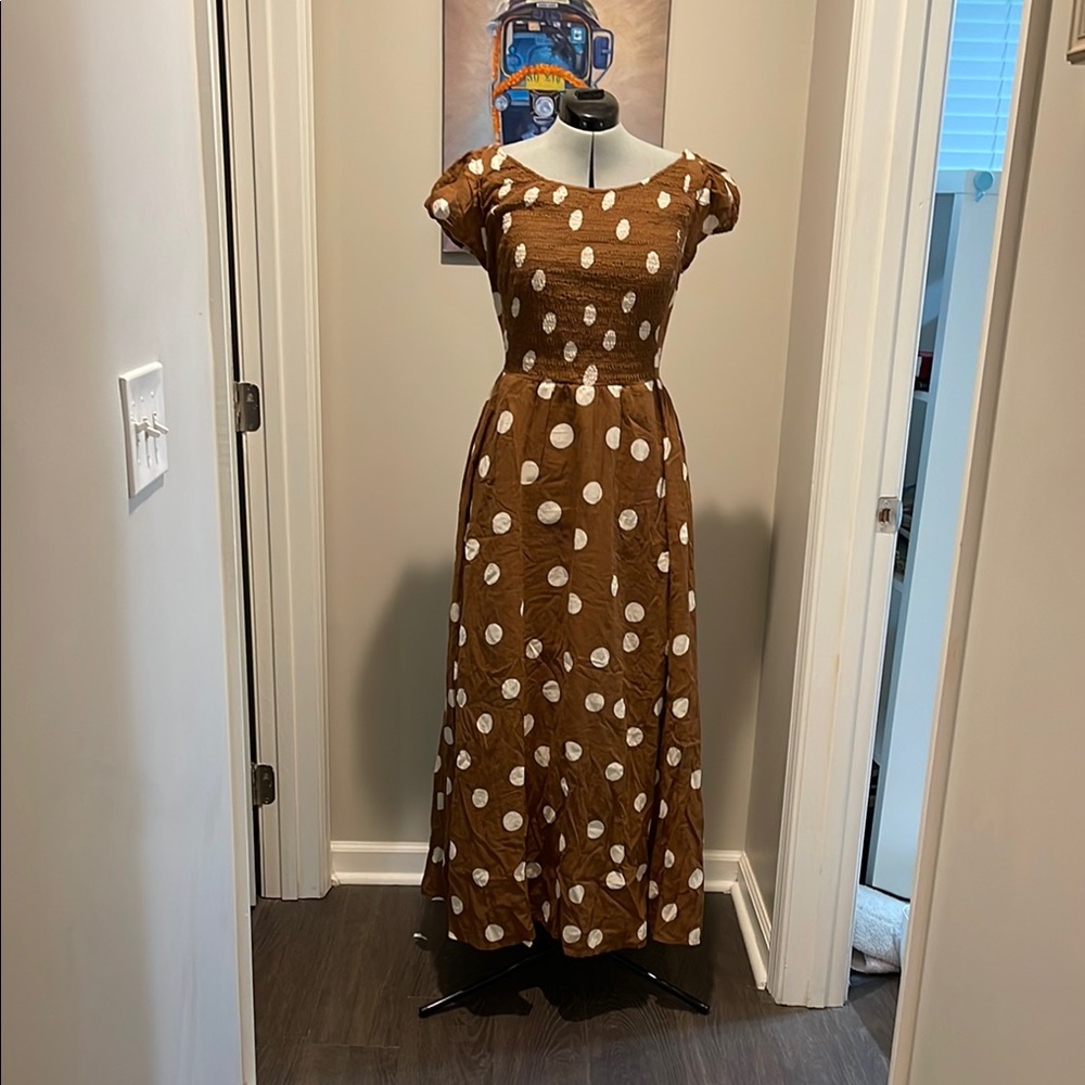 Free People Ultraviolet Brown Polka Dot Maxi Dress